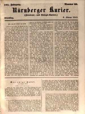 Nürnberger Kurier (Nürnberger Friedens- und Kriegs-Kurier) Dienstag 4. Februar 1845