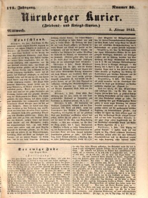 Nürnberger Kurier (Nürnberger Friedens- und Kriegs-Kurier) Mittwoch 5. Februar 1845