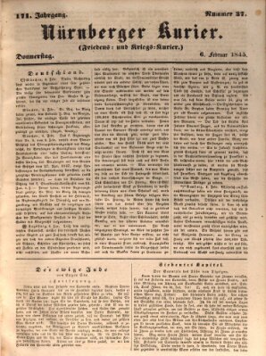 Nürnberger Kurier (Nürnberger Friedens- und Kriegs-Kurier) Donnerstag 6. Februar 1845