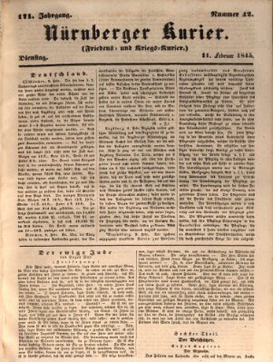 Nürnberger Kurier (Nürnberger Friedens- und Kriegs-Kurier) Dienstag 11. Februar 1845