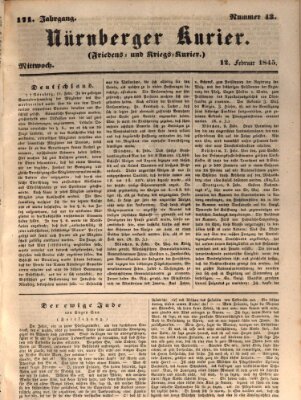 Nürnberger Kurier (Nürnberger Friedens- und Kriegs-Kurier) Mittwoch 12. Februar 1845