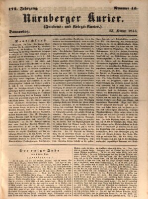 Nürnberger Kurier (Nürnberger Friedens- und Kriegs-Kurier) Donnerstag 13. Februar 1845