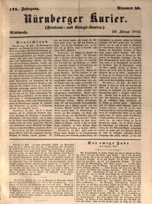 Nürnberger Kurier (Nürnberger Friedens- und Kriegs-Kurier) Mittwoch 19. Februar 1845