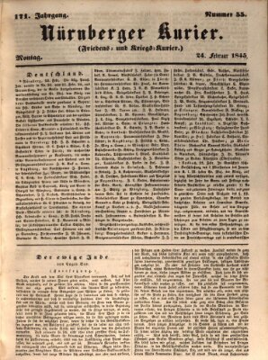 Nürnberger Kurier (Nürnberger Friedens- und Kriegs-Kurier) Montag 24. Februar 1845