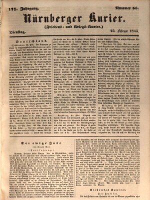 Nürnberger Kurier (Nürnberger Friedens- und Kriegs-Kurier) Dienstag 25. Februar 1845