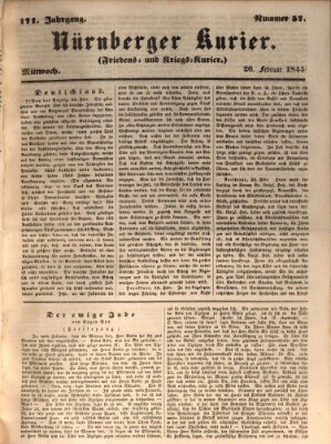 Nürnberger Kurier (Nürnberger Friedens- und Kriegs-Kurier) Mittwoch 26. Februar 1845