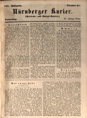 Nürnberger Kurier (Nürnberger Friedens- und Kriegs-Kurier) Donnerstag 27. Februar 1845