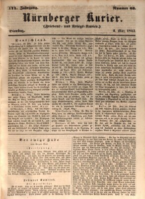 Nürnberger Kurier (Nürnberger Friedens- und Kriegs-Kurier) Dienstag 4. März 1845