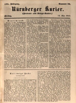 Nürnberger Kurier (Nürnberger Friedens- und Kriegs-Kurier) Freitag 14. März 1845