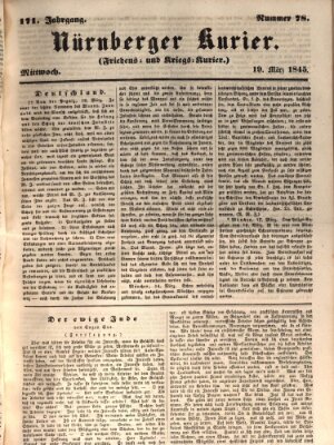 Nürnberger Kurier (Nürnberger Friedens- und Kriegs-Kurier) Mittwoch 19. März 1845