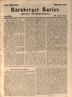 Nürnberger Kurier (Nürnberger Friedens- und Kriegs-Kurier) Dienstag 22. April 1845