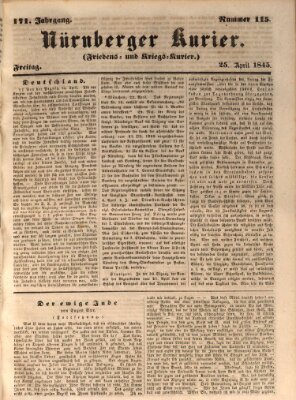 Nürnberger Kurier (Nürnberger Friedens- und Kriegs-Kurier) Freitag 25. April 1845