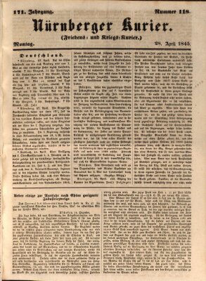 Nürnberger Kurier (Nürnberger Friedens- und Kriegs-Kurier) Montag 28. April 1845