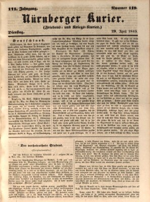 Nürnberger Kurier (Nürnberger Friedens- und Kriegs-Kurier) Dienstag 29. April 1845