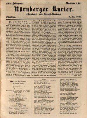 Nürnberger Kurier (Nürnberger Friedens- und Kriegs-Kurier) Dienstag 3. Juni 1845