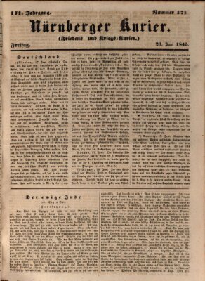 Nürnberger Kurier (Nürnberger Friedens- und Kriegs-Kurier) Freitag 20. Juni 1845