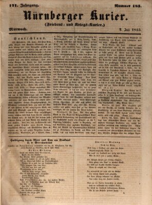 Nürnberger Kurier (Nürnberger Friedens- und Kriegs-Kurier) Mittwoch 2. Juli 1845