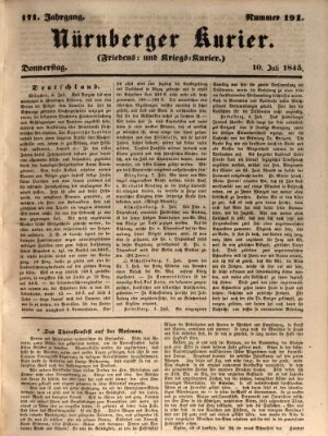 Nürnberger Kurier (Nürnberger Friedens- und Kriegs-Kurier) Donnerstag 10. Juli 1845