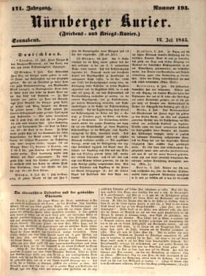 Nürnberger Kurier (Nürnberger Friedens- und Kriegs-Kurier) Samstag 12. Juli 1845