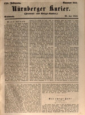 Nürnberger Kurier (Nürnberger Friedens- und Kriegs-Kurier) Mittwoch 30. Juli 1845