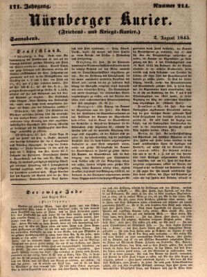 Nürnberger Kurier (Nürnberger Friedens- und Kriegs-Kurier) Samstag 2. August 1845