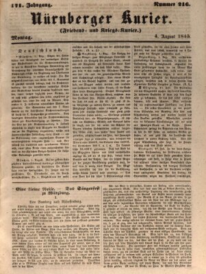 Nürnberger Kurier (Nürnberger Friedens- und Kriegs-Kurier) Montag 4. August 1845