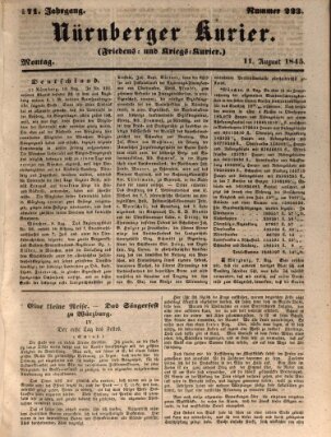 Nürnberger Kurier (Nürnberger Friedens- und Kriegs-Kurier) Montag 11. August 1845