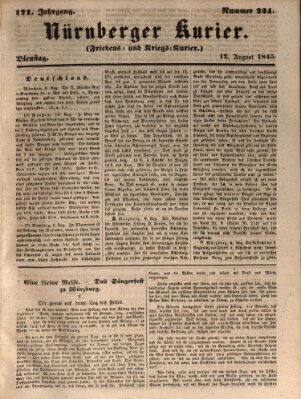 Nürnberger Kurier (Nürnberger Friedens- und Kriegs-Kurier) Dienstag 12. August 1845