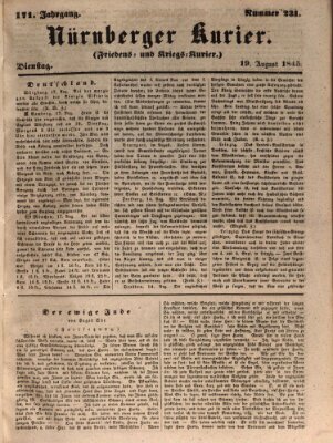 Nürnberger Kurier (Nürnberger Friedens- und Kriegs-Kurier) Dienstag 19. August 1845