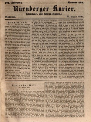 Nürnberger Kurier (Nürnberger Friedens- und Kriegs-Kurier) Mittwoch 20. August 1845