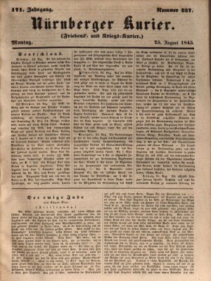 Nürnberger Kurier (Nürnberger Friedens- und Kriegs-Kurier) Montag 25. August 1845