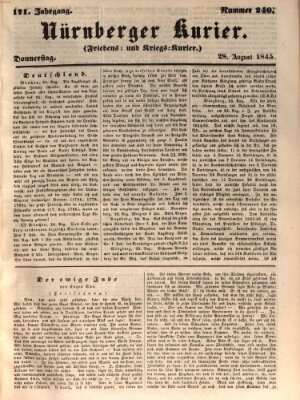 Nürnberger Kurier (Nürnberger Friedens- und Kriegs-Kurier) Donnerstag 28. August 1845