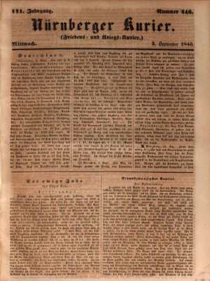 Nürnberger Kurier (Nürnberger Friedens- und Kriegs-Kurier) Mittwoch 3. September 1845