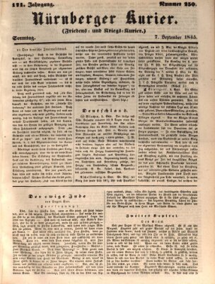 Nürnberger Kurier (Nürnberger Friedens- und Kriegs-Kurier) Sonntag 7. September 1845