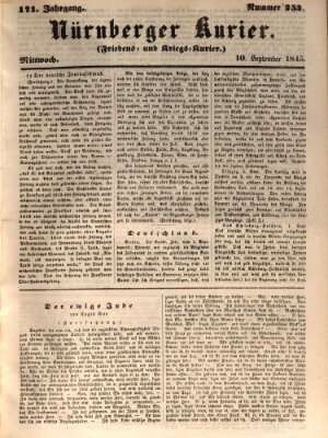 Nürnberger Kurier (Nürnberger Friedens- und Kriegs-Kurier) Mittwoch 10. September 1845