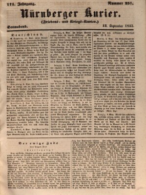 Nürnberger Kurier (Nürnberger Friedens- und Kriegs-Kurier) Samstag 13. September 1845