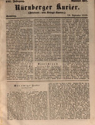 Nürnberger Kurier (Nürnberger Friedens- und Kriegs-Kurier) Sonntag 14. September 1845