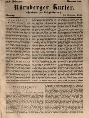 Nürnberger Kurier (Nürnberger Friedens- und Kriegs-Kurier) Montag 15. September 1845