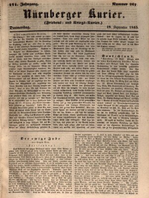 Nürnberger Kurier (Nürnberger Friedens- und Kriegs-Kurier) Donnerstag 18. September 1845