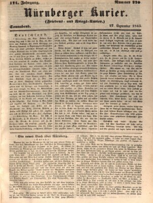 Nürnberger Kurier (Nürnberger Friedens- und Kriegs-Kurier) Samstag 27. September 1845