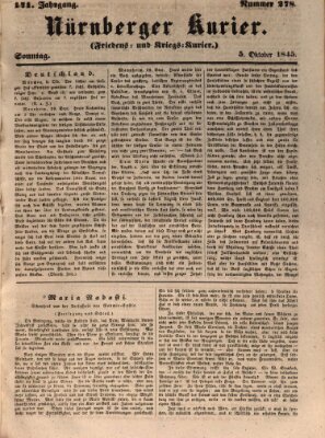 Nürnberger Kurier (Nürnberger Friedens- und Kriegs-Kurier) Sonntag 5. Oktober 1845