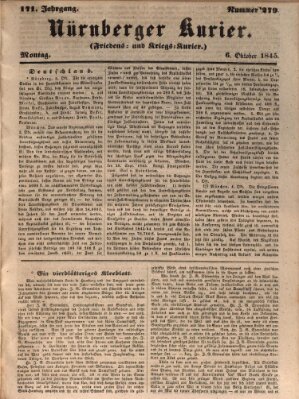 Nürnberger Kurier (Nürnberger Friedens- und Kriegs-Kurier) Montag 6. Oktober 1845