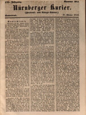 Nürnberger Kurier (Nürnberger Friedens- und Kriegs-Kurier) Samstag 11. Oktober 1845