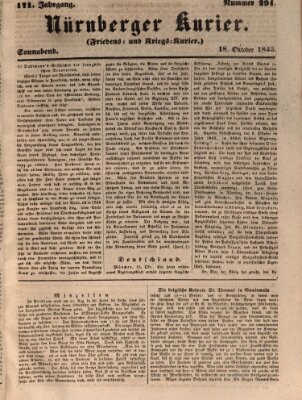 Nürnberger Kurier (Nürnberger Friedens- und Kriegs-Kurier) Samstag 18. Oktober 1845