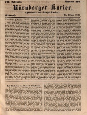 Nürnberger Kurier (Nürnberger Friedens- und Kriegs-Kurier) Mittwoch 22. Oktober 1845