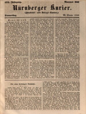 Nürnberger Kurier (Nürnberger Friedens- und Kriegs-Kurier) Donnerstag 23. Oktober 1845