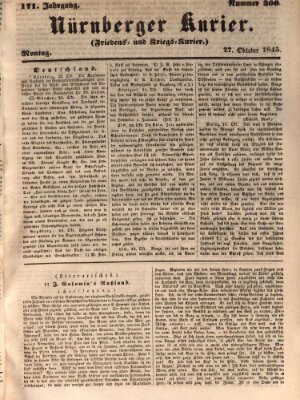 Nürnberger Kurier (Nürnberger Friedens- und Kriegs-Kurier) Montag 27. Oktober 1845