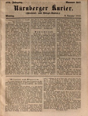 Nürnberger Kurier (Nürnberger Friedens- und Kriegs-Kurier) Montag 3. November 1845