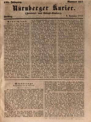 Nürnberger Kurier (Nürnberger Friedens- und Kriegs-Kurier) Freitag 7. November 1845