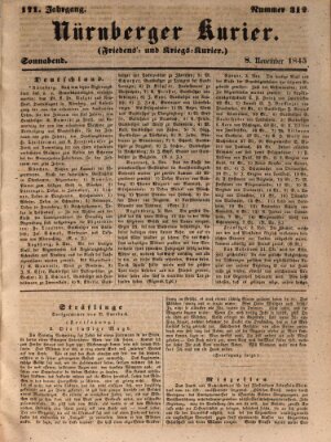 Nürnberger Kurier (Nürnberger Friedens- und Kriegs-Kurier) Samstag 8. November 1845